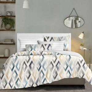 Golden Rhombus Symphony Bed Sheet Set - Without Filling-4 Pillow Covers - 1 Bedsheet - 1 Duvet Cover