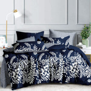 Navy Bloom Bed Sheet Set - Without Filling-6 Pcs - 6 Pcs - 4 Pillow Covers - 1 Bedsheet - 1 Duvet Cover