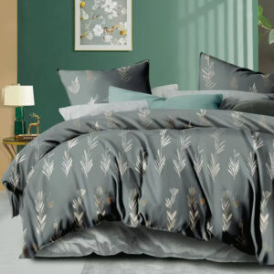 Silver Foliage Bed Sheet Set - Without Filling - 6 Pcs - 4 Pillow Covers - 1 Bedsheet - 1 Duvet Cover